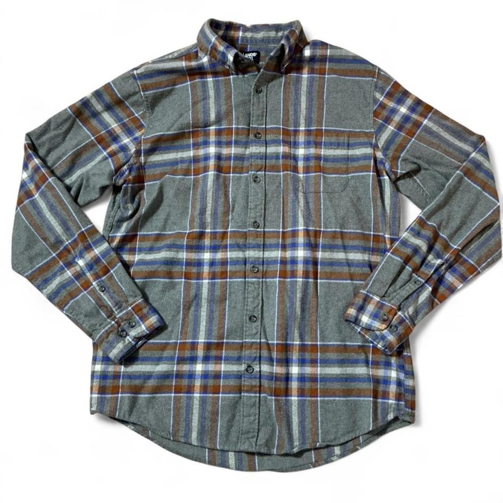 Lands End Mens L T Traditional Fit Plaid Flannel Long Sleeve Button Up Shirt